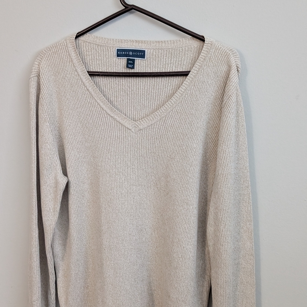 Karen Scott Cream V Neck Knit Sweater